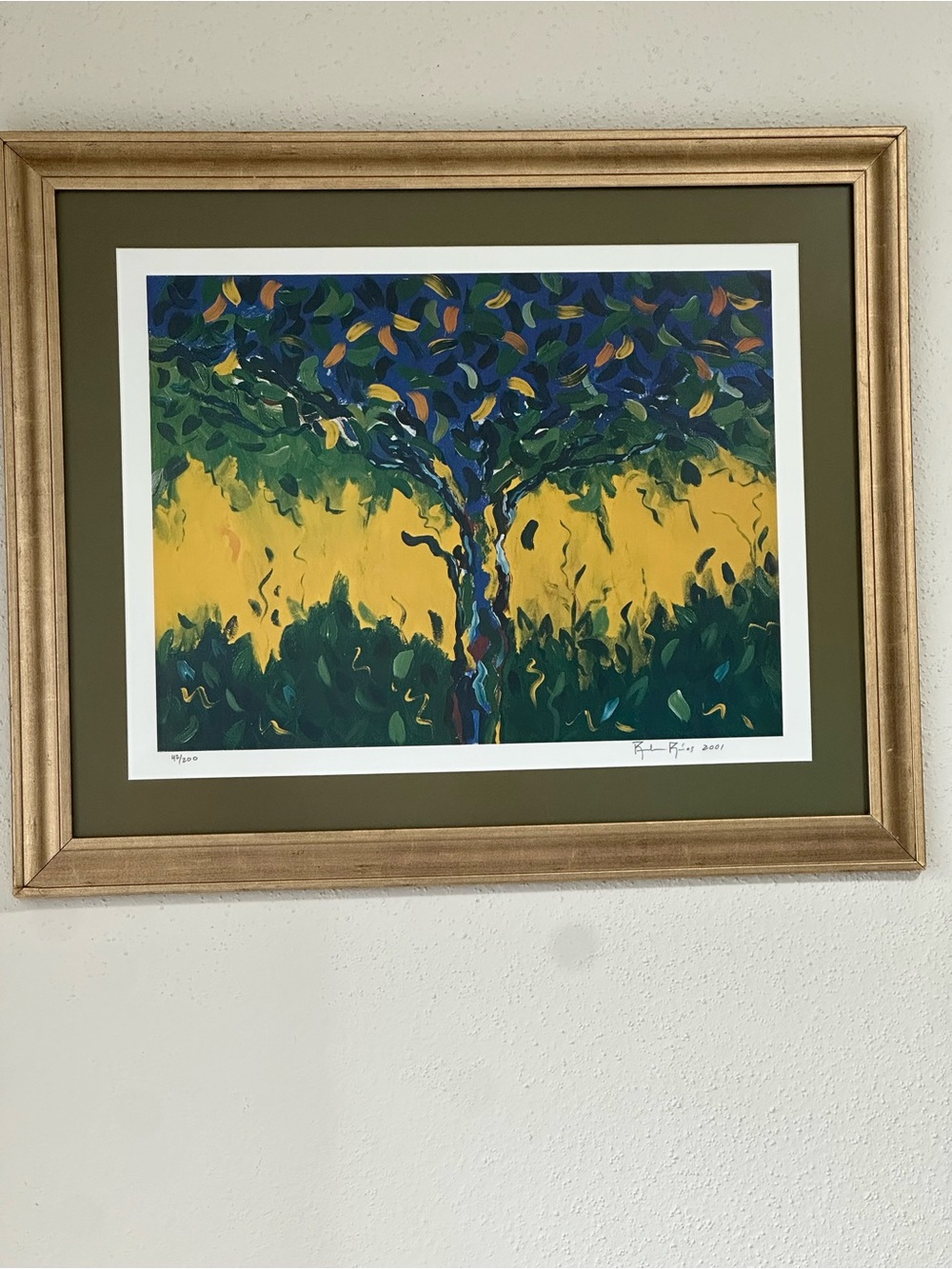 Ruben Rios limited Edition numbered & Framed print. Landscape W central tree.